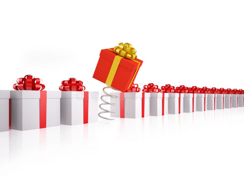 Different red gift box on spring