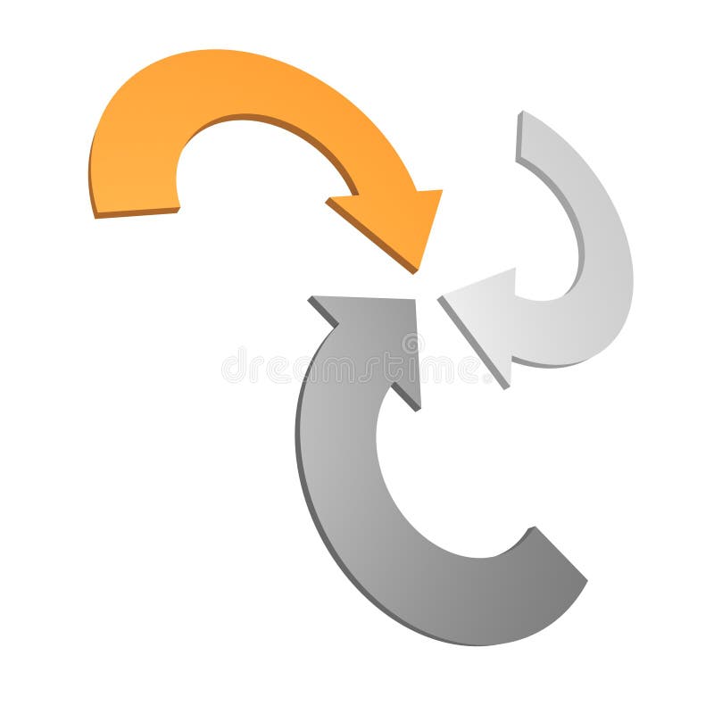 Different round arrows pointing in one center stock illustration