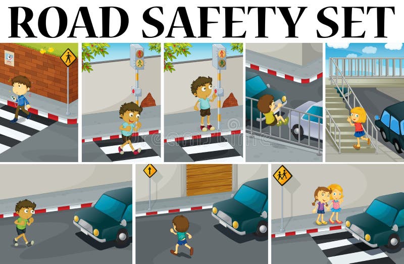 Different Scenes with Road Safety Stock Vector - Illustration of child, outside: 71351889 Different Scenes with Road Safety Stock Vector - Illustration of child, outside: 71351889