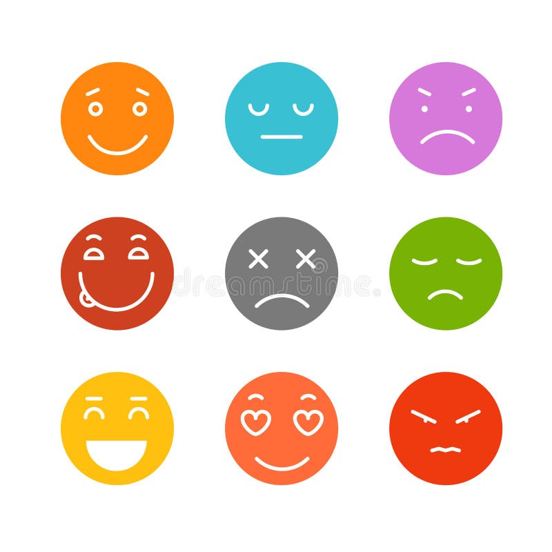 Different schematic face emotions on white