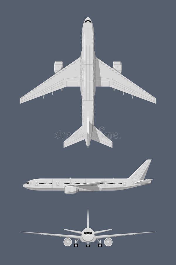Different sides of modern airplane. Vector illustrations isolate royalty free illustration