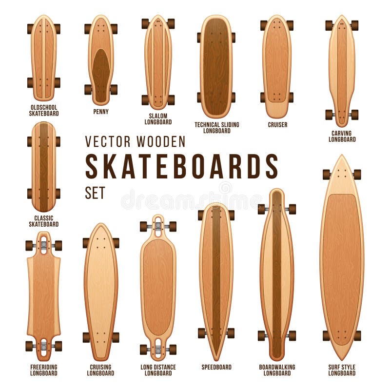 Honger ontwikkelen een kopje Different Skateboard Types Vector Templates Set Stock Vector - Illustration  of longboard, design: 92635878