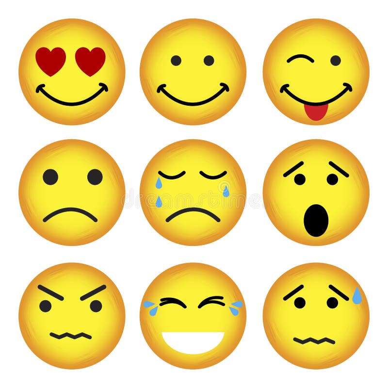 Different Smiley. Funny Cartoon Character. Cartoon Emoji Set. Vector ...