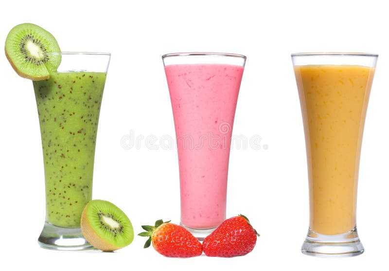 Different smoothie with fruits and berries