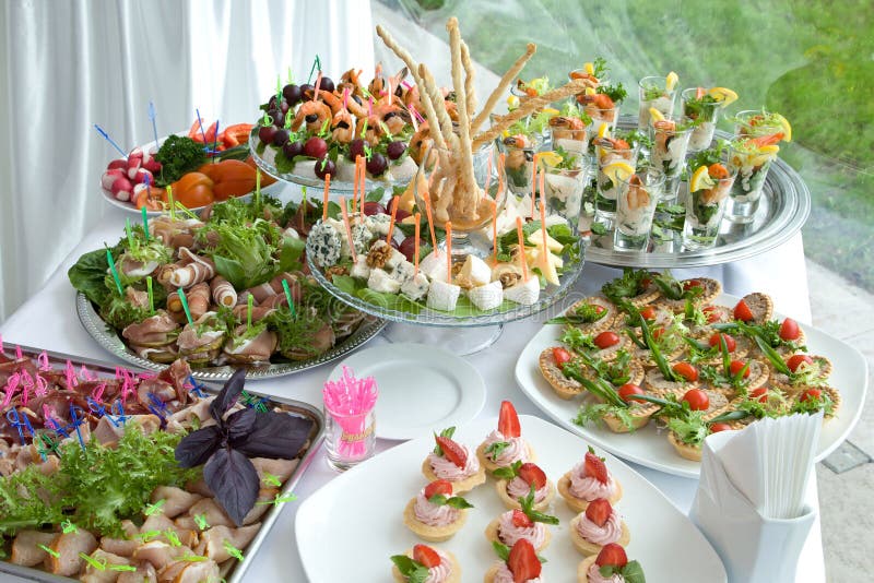 Different Snacks and Appetizers Ready for a Cocktail Party. Catering