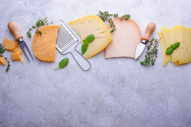 Parmesan, Cheddar, Gouda and Maasdam Cheese Stock Photo Image of
