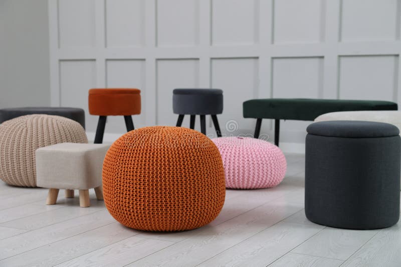 Different Stylish Poufs and Ottomans in Room Stock Image Image of contemporary, comfort 242408235