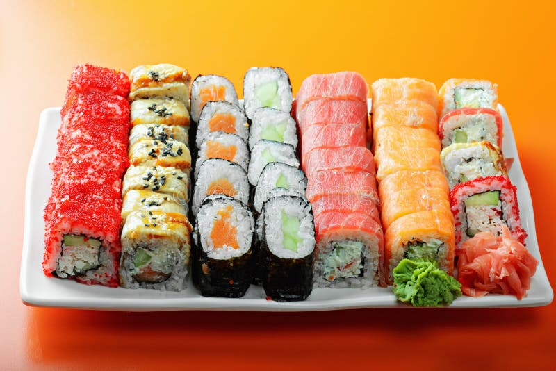 Different sushi rolls stock photo. Image of tobico, horizontal - 47467060