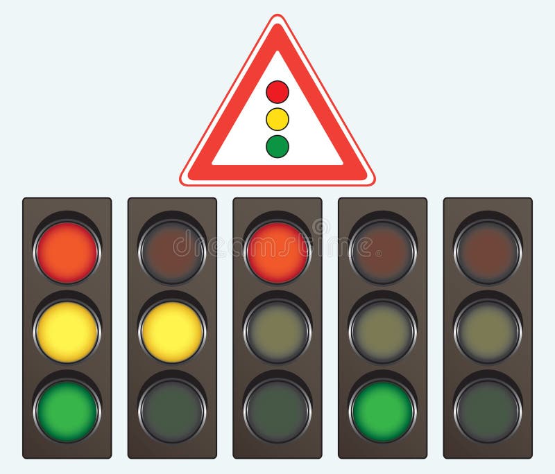 Different traffic light and road sign royalty free illustration