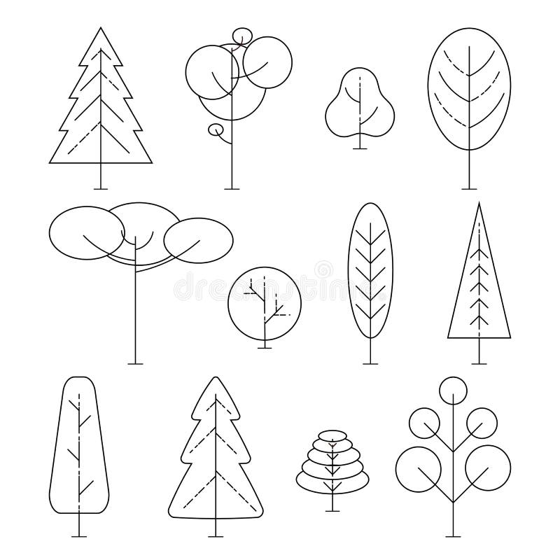 Different trees on a white background. Vector Line Icon Set. Element for ecology or nature logo. Vector illustration stock illustration