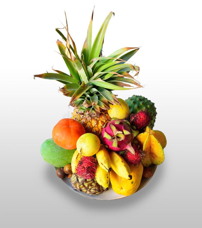 Different Tropical Fruits Of Hawaii On A Plate Stock Photo Image of
