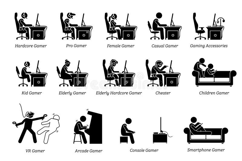 Different type of gamers icons royalty free illustration Different type of gamers icons royalty free illustration
