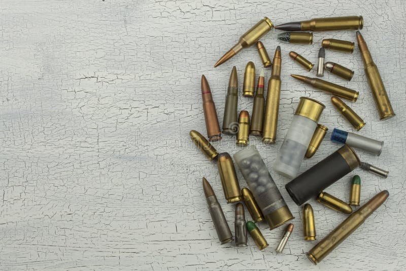 Different types of ammunition. Bullets of different calibers and types. The right to own a gun. Sales of weapons and ammunition. Types conflict stock images, royalty-free photos and pictures