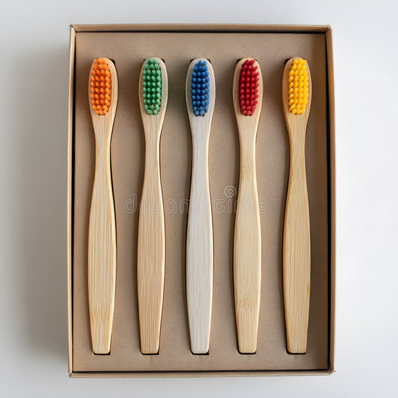 Different types of bamboo toothbrushes arranged neatly on a surface on a white Transparent Background royalty free illustration