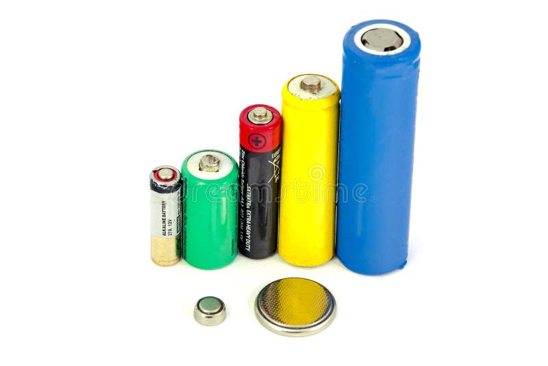 Different Types of Batteries and Accumulators Color on White Background