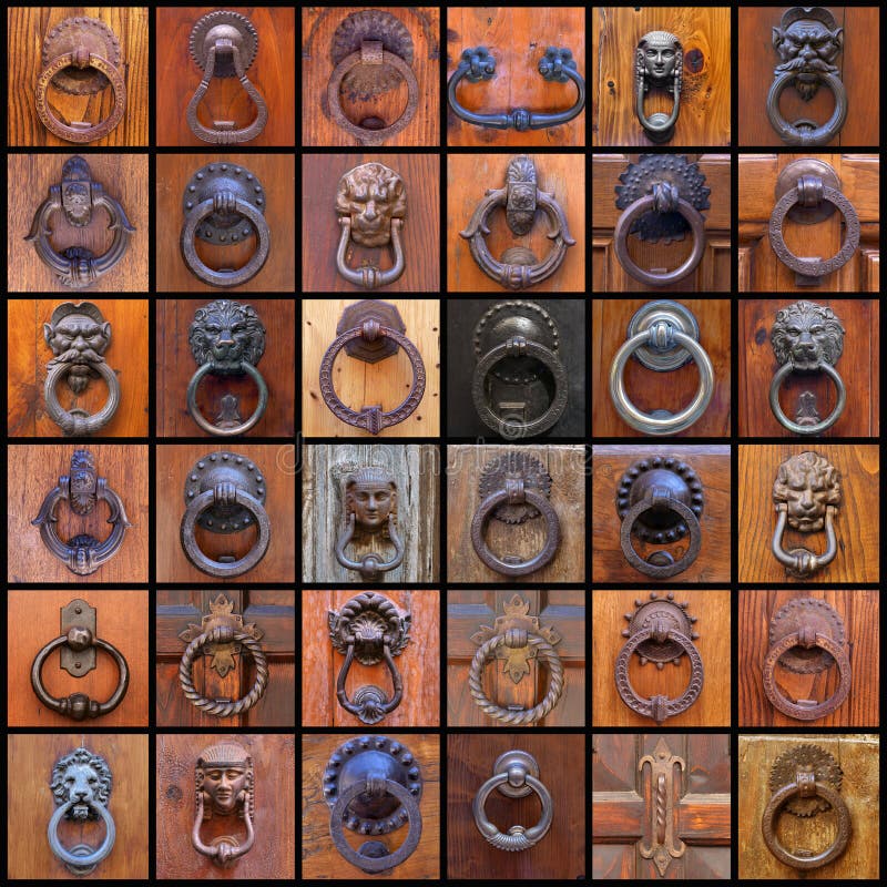 Different Types of Brass Knobs on Wooden Doors Stock Image Image of