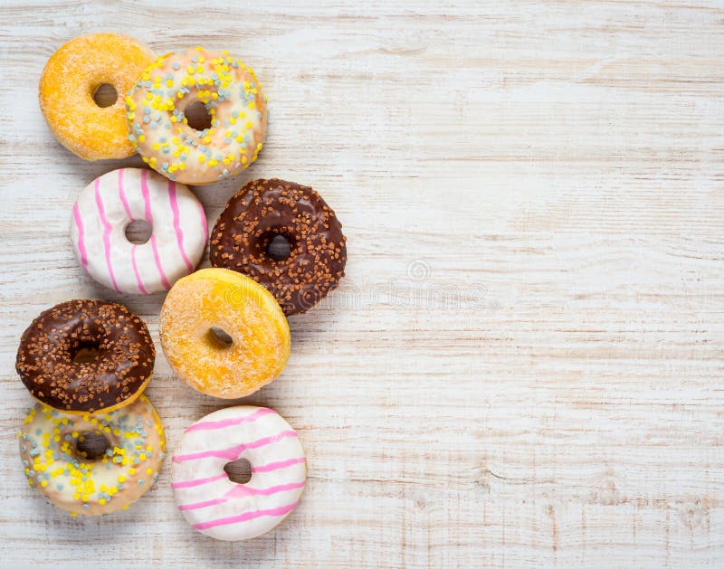 Different Types of Donuts on Copy Space stock image