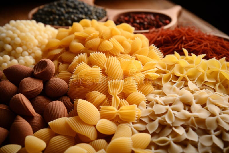 Different Types of Dried Pasta. Healthy Eating Concept Stock Photo