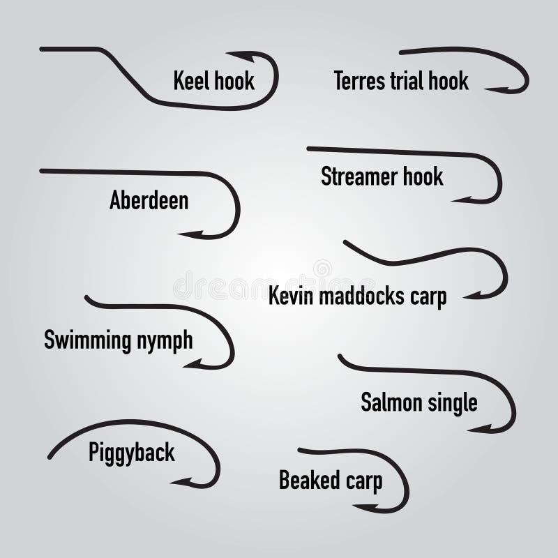 Different Types of Fishing Hooks. Stock Illustration