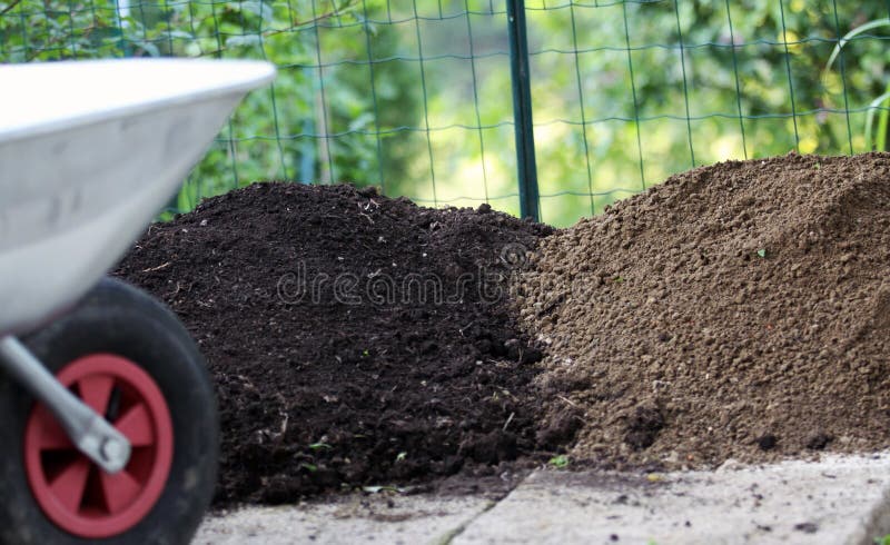 Different types of garden soil stock image