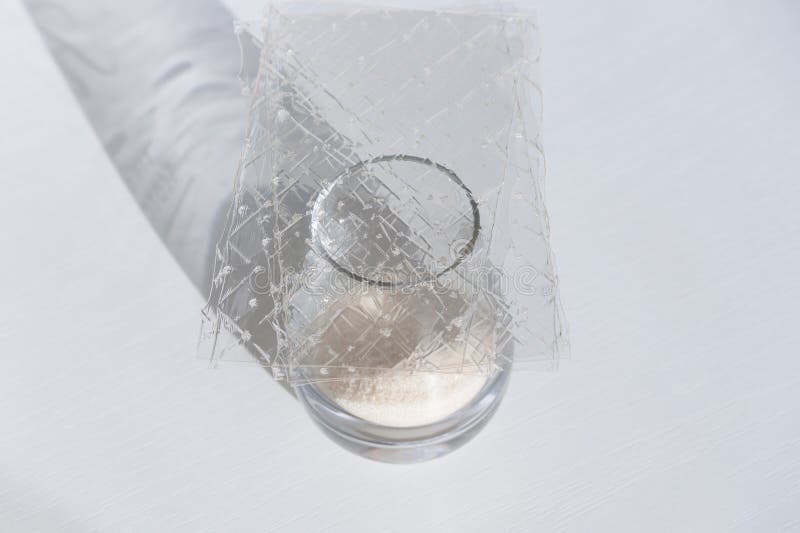 Different Types of Gelatin Powder and Sheets on White Table Stock Photo