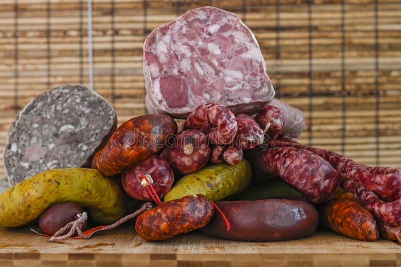 Different Types of Ingredients and Sausages Made by Hand. Stock Image