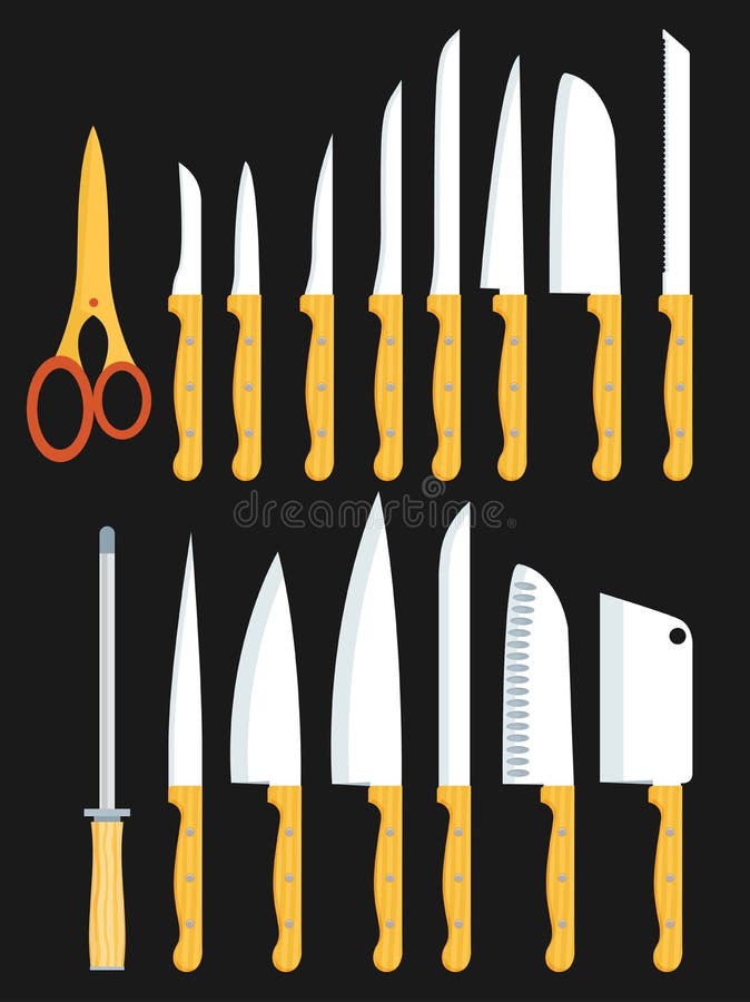 Different Types of Kitchen Knives. Vectors Set Stock Vector