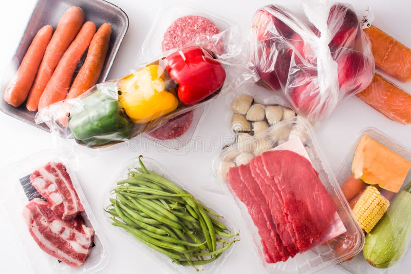 Different Types of Meat, Vegetables and Seafood Isolated Stock Image
