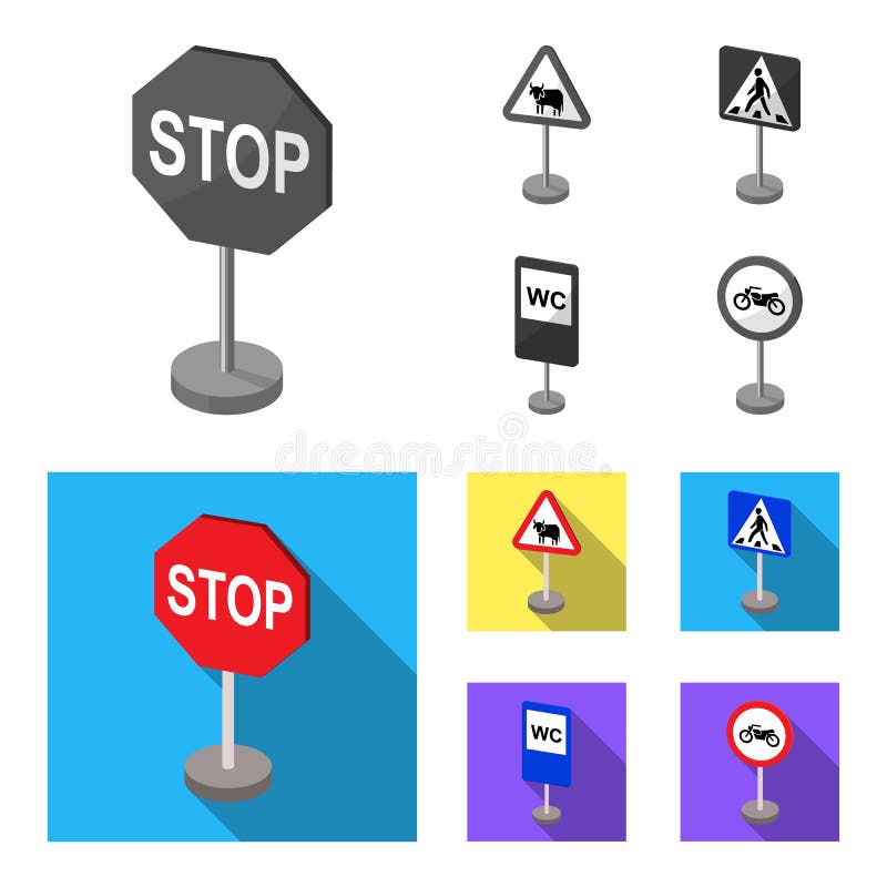 Different Types Of Road Signs Monochrome,flat Icons In Set Collection ...