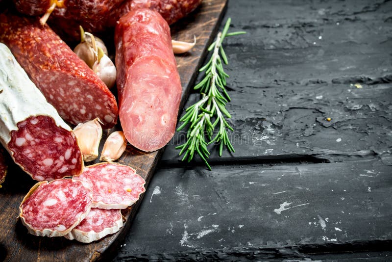 Different Types of Salami with Spices and Herbs Stock Photo Image of