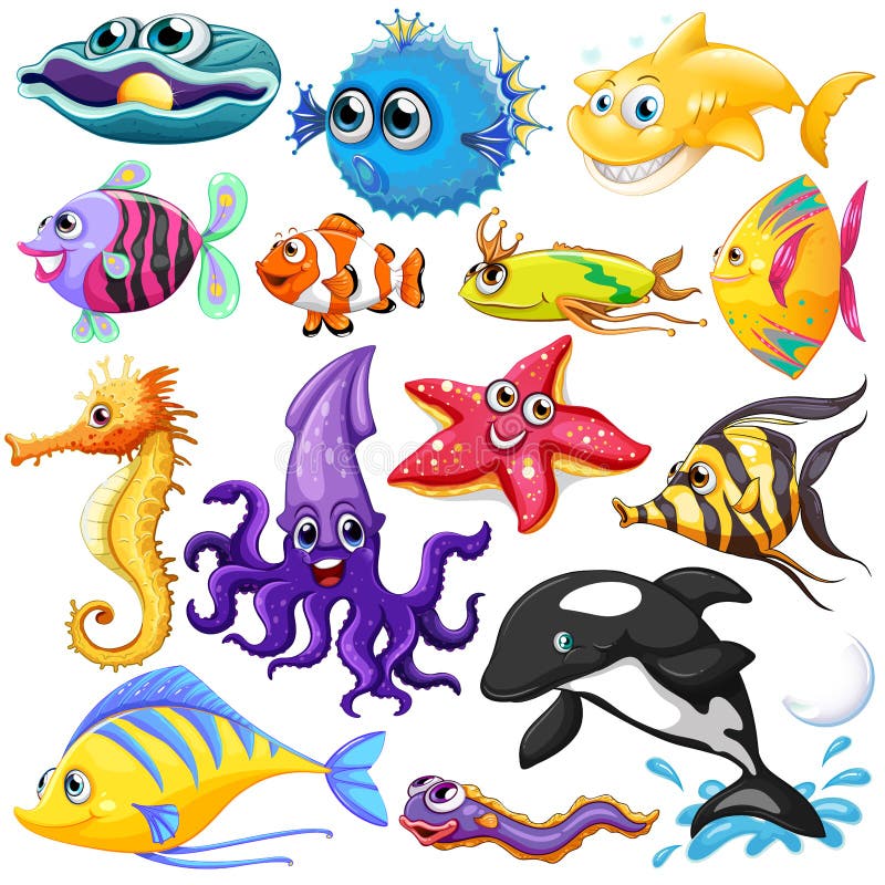 Different Types of Sea Animals Stock Vector - Illustration of creature ...