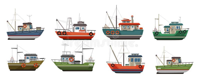 Different Types of Sea Boats Flat Style Set Stock Vector - Illustration of  ocean, fishing: 178445539