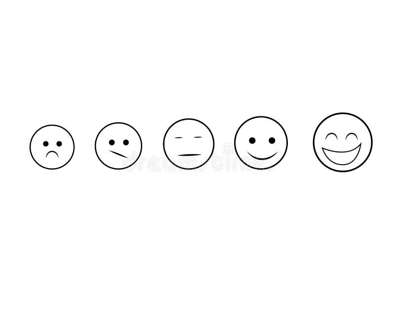 Different Types of Smile Emojis Line Drawing Isolated on White