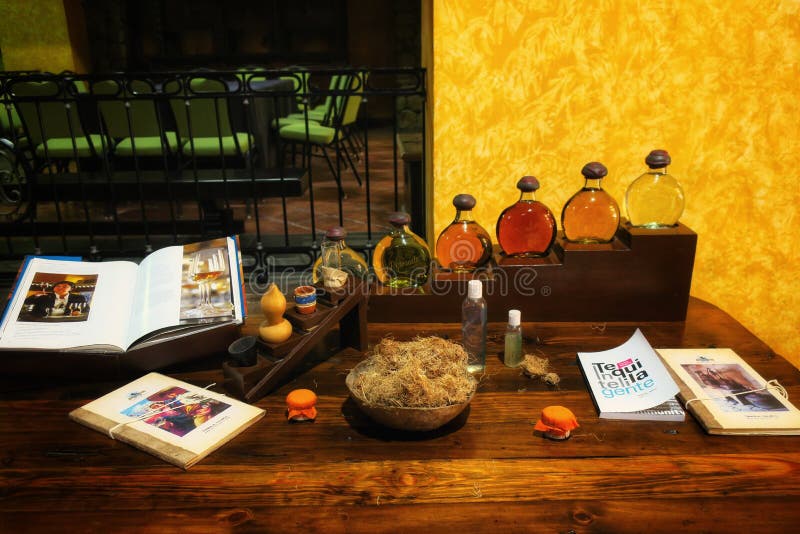 Different Types of Tequila in Tequila Village, Mexico Editorial