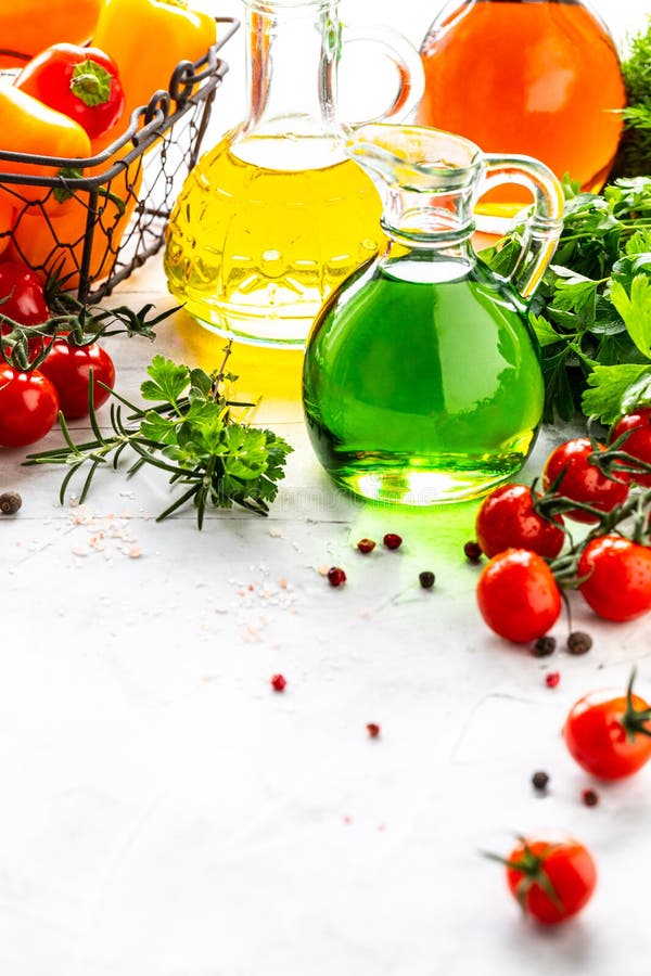 Different Types of Vegetable Oil in Glass Bottles Sesame, Linseed