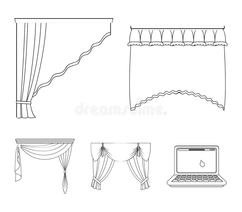 Different types of window curtains.Curtains set collection icons in outline style vector symbol stock illustration web. vector illustration Different types of window curtains.Curtains set collection icons in outline style vector symbol stock illustration web. vector illustration