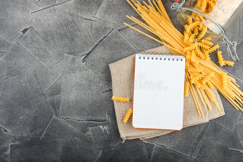 Different uncooked pasta stock image