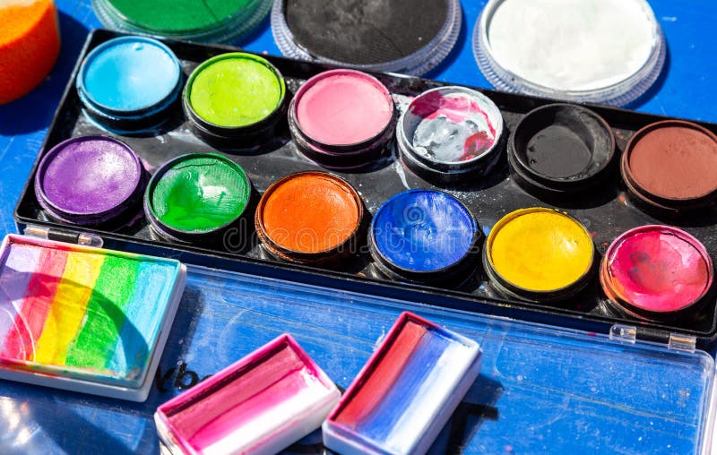 Different Used Colorful Watercolor Paint for Drawing Stock Image