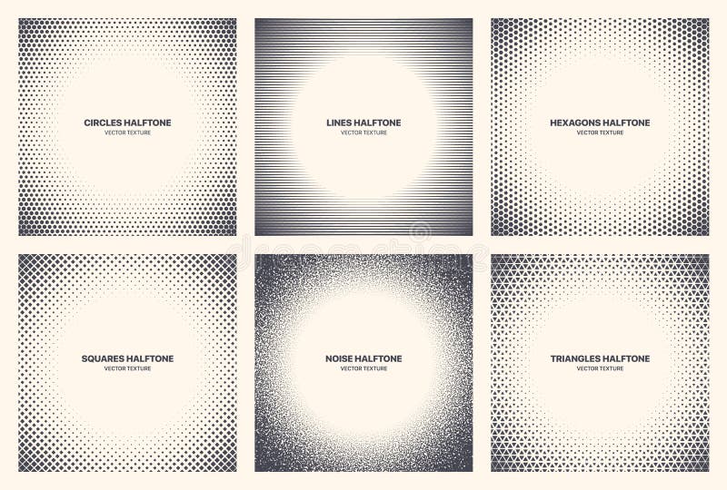 Different Variations Halftone Circle Frame Set Vector Isolated Abstract Patterns royalty free illustration