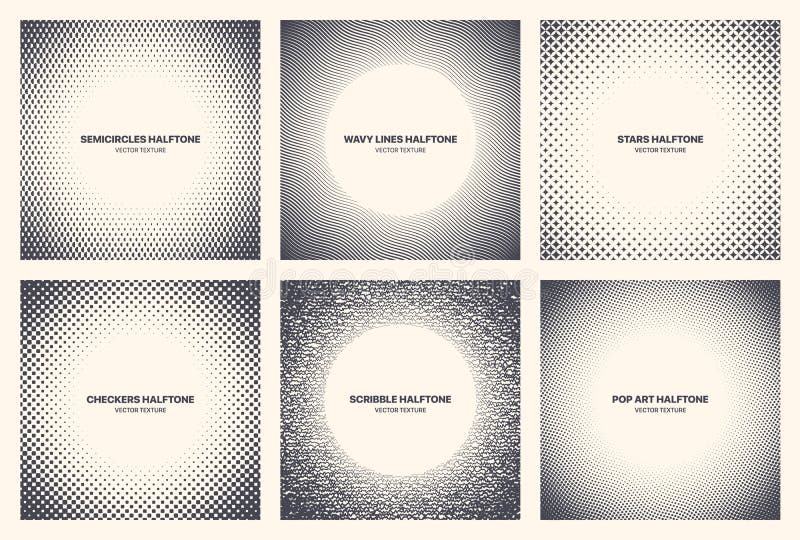 Different Variations Modern Halftone Pattern Vector Frames Set Isolated On White vector illustration