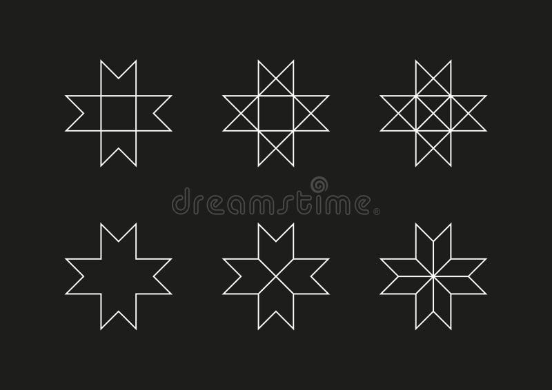 Different versions of octagram shapes and symbols. stock illustration