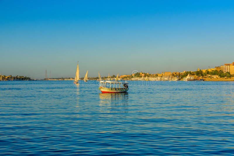 Different vessels on the Nile river in Luxor, Egypt