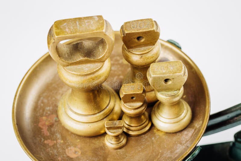 Different Vintage Brass Weights Unit Standing Stock Photo Image of