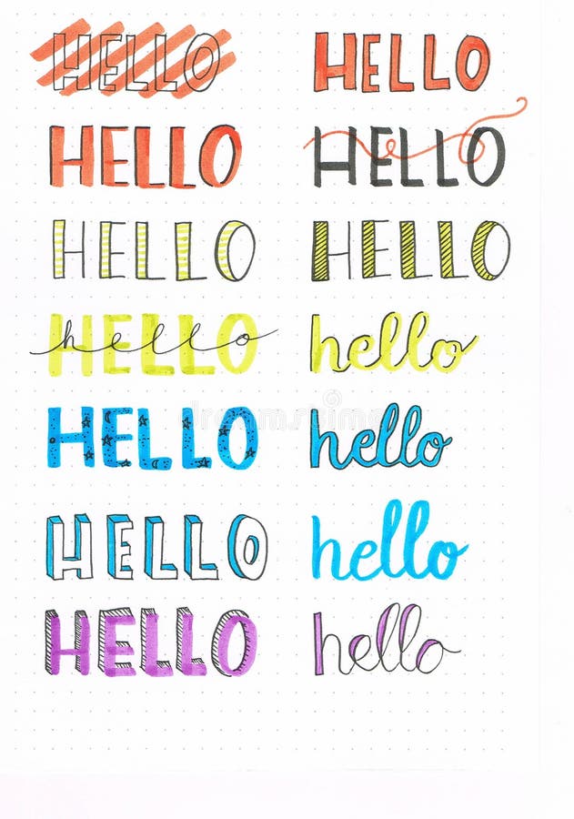 Different Ways To Hand Lettering Word `hello` Stock Illustration ...