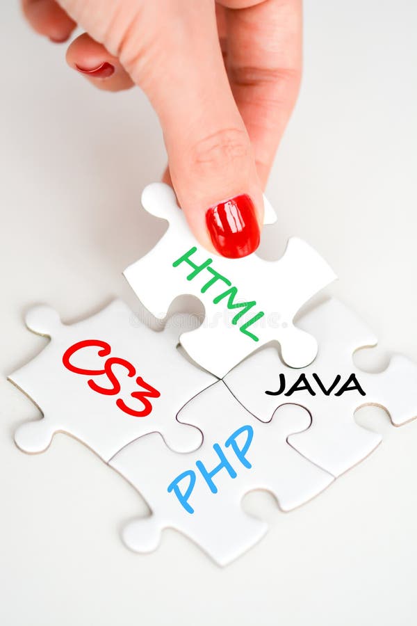 Different WEB languages concept with businesswoman learning web development