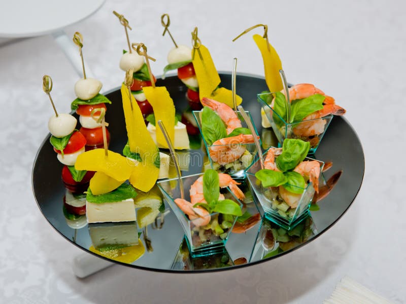 Different Wedding Snacks on a Mirror Plate. Stock Image Image of snack, food 179968637