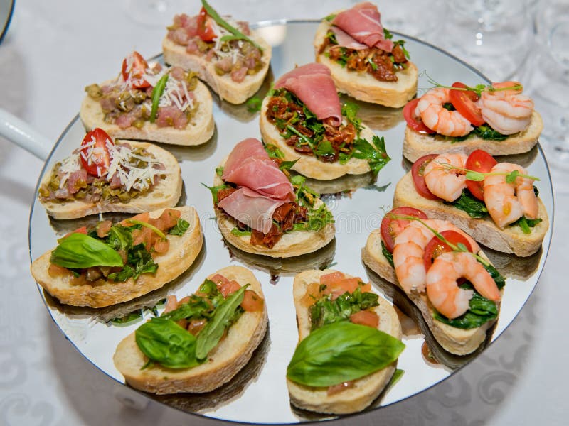 Different Wedding Snacks on a Mirror Plate. Stock Image Image of fresh, breakfast 179968695