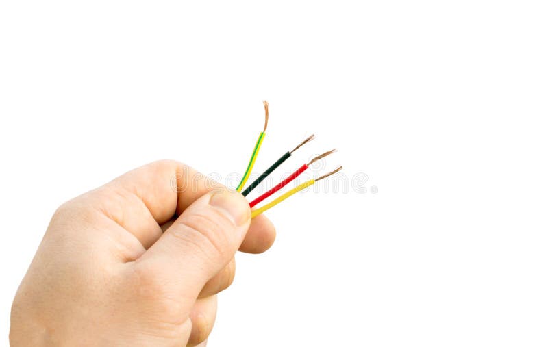Different wires in his hand royalty free stock photo