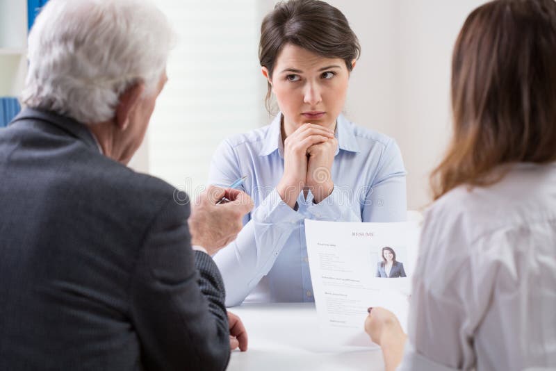 Difficult job interview stock photos