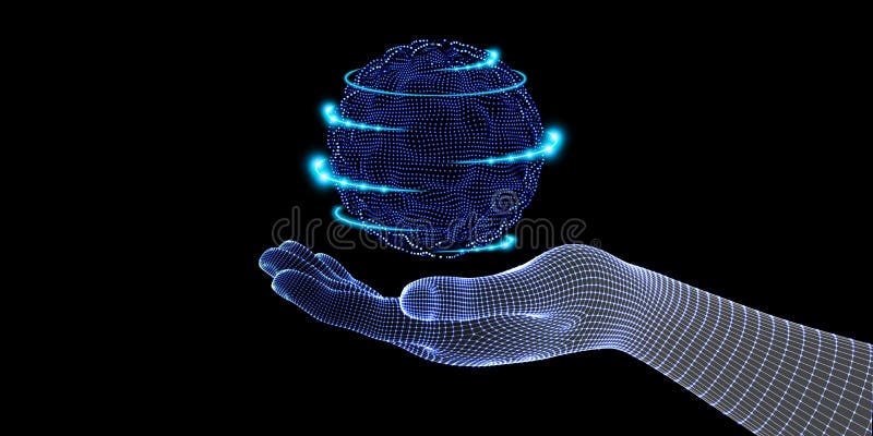 Diffusore digitale a mano a scatto circolare ondata di griglia con codice binario artificiale concetto di intelligenza 3d illustrazione